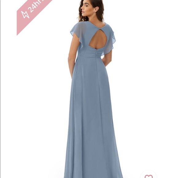 Azazie Rylee in Dusty Blue. Size 4. Not hemmed or altered. Wore once - Picture 3 of 5